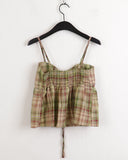 Rifen Check Cap Shirring Ribbon Flare Strap Sleeveless