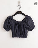 Minen Denim Off Shoulder Cropped Short Sleeve Blouse