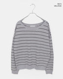 Hanky Stripe One Off Shoulder Overfit Long Sleeve Sweatshirt