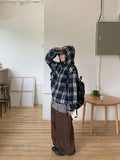 [BAONHAUS] Kironi Check String Hood Zip-Up Jumper