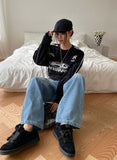 Nad washing chain wide denim pants