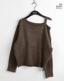 Aribel Unbalance One Off Shoulder Strap Long Sleeve Knit