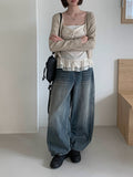 Sone Vintage Washing Wide Denim Pants