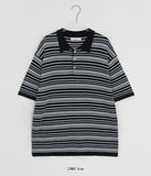 [Unisex] Yonder Color Stripe Collar Over Short Sleeve Knit
