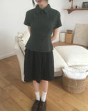 Akin Ribbon Pintuck Flare Midi Skirt