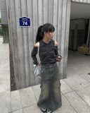 Kerum Washed Long Denim Skirt