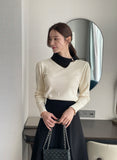 Jaylin Color Matching Collar Shirring Knit