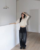 Podot Heart Punching Half-Sleeved Knit Cardigan