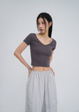 [U-BASIC] Soft cotton V-neck cropped T-shirt