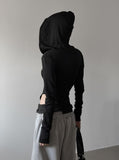 Cutout Bodysuit Unbalance Snap Hood