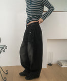 Welt Button Pocket Washed Balloon Denim Pants
