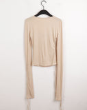 Pania Balletcore Shirring Pleated Strap Square Neck Crop Long Sleeve T-shirt