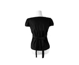 Sandy Summer Ribbon Strap Pintuck Puff Short Sleeve Blouse