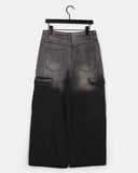 Mowell Black Washed Wide Cargo Denim Pants