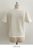 Ser Embossed Round Pearl Puff Blouse