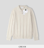 Lot cable button collar knit