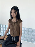 Kuten Vintage Frill Off-Shoulder Sleeveless Blouse