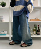 Supima cut washed denim wide pants