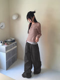 Furba Pintuck Shirred Raw Denim Two-Way Long Wide Jogger Pants