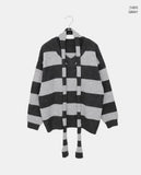 [Muffler SET] Phu Stripe Color Matching V-Neck Loose Fit Long Sleeve Long Knit