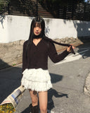 Pobo suede velvet lace tiered mini skirt