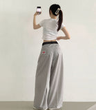 Stripe Heart Embroidery Patch Avant Wide Fit Pants