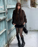 Tsuha Fur Hooded Lining Quilted Loose Fit Zip-Up Jacket