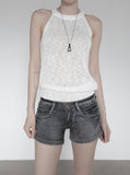 Fade pocket raw denim shorts