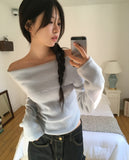 [Brushed] Hazen loose fit off-shoulder knit t-shirt