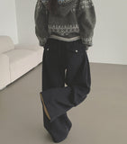 Back Pocket Double-Side Brushed Folding Long Wide Banding Pants