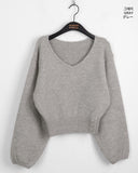 Bien off-shoulder two-way button open V-neck long-sleeved knitwear