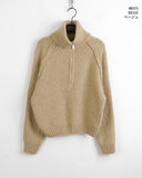 Saino Boucle Terry Slit Long Sleeve Half Zip-Up Knit