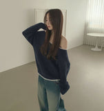 Cozy Color Matching Unbalance One-Shoulder Knit