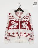 Shuong Rabbit Heart Fur Bells Hood Knit Zip-up