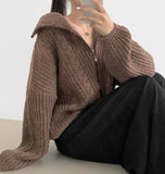 Cable Lulu Two-Way Loose Fit Knit Zip-Up