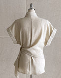 [Two Piece] Duere Linen Wrap Collar Shirt Long Skirt