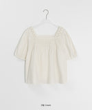 Kohyo Summer Embroidered Shirring Short Sleeve Blouse