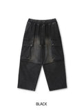 Poten Big Pocket Oil Washing Cargo Denim Pants