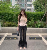 Cooling Hip Padded Low-Rise Stretch Summer Bootcut Denim Pants