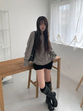 Hearts Cable Loose Fit Wool V-Neck Knit