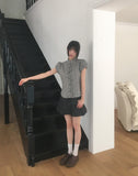 Chili Check Frill Puff Short Sleeve Blouse