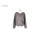 Nancy Henley Neck Button Round Patch Wool Knit