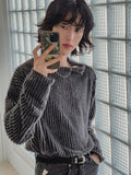 Tony snap stripe fur knitwear