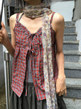 Oni Check Layered Halter Leeveless Blouse Set