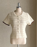 [Knit Two-Piece] Cel Openwork Collar Color Matching Knit Long Skirt