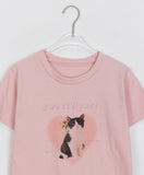 Bobona Cat Printing Crop Short Sleeve Tee