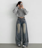 Yellow Teen Washing Long Wide 4 Season Denim Pants