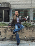 Hip-point bootcut denim pants