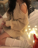 Ond Shoulder Slit Cable Knit One Piece