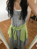 Ume Check Tiered Long Sleeveless Bustier One Piece (Adjustable Straps)